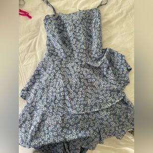 Plus Ditsy Floral Backless Knot Layered Hem Cami Romper